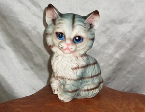 Persian Kitten Cat Porcelain Ceramic Figure Made in Japan 7 1/2 inch Blue White - Picture 1 of 3