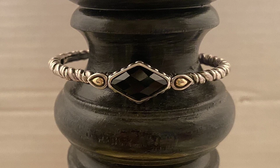 Brazalete Jai de plata de ley y oro de 14kt piedra de ónix Foto 1 de 4