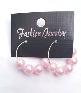New Womans Small Baby Pink Pearls Party/Bridal/Casual/Minimalist Hoop Earrings - Picture 1 of 3