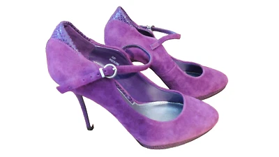 Casa Blanca Mercado Negro SEXY Púrpura Gamuza Borde Serpiente Mary Jane 4" Tacón Bomba 6.5 Foto 1 de 4