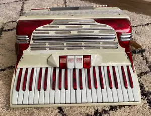 VINTAGE Cingolani Accordion 1950s Italy Red/White Mother of Pearl 41/120 Bass - Picture 1 of 22
