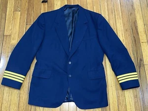Simpson Navy Blue Airline Pilot Blazer Custom USA Made w/Yellow Stripes Mens 42R - Picture 1 of 12