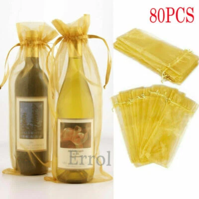 10/80pcs Sheer Organza Wine Bottle Gift Bags Cover For Holiday Party Wedding · - Image 1 of 4