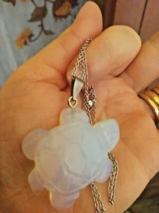 Collana con tartaruga vera pietra di luna naturale GARANZIA argento 925 NUOVA - Foto 1 di 9