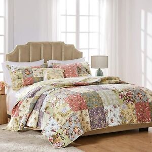 COZY CHIC COUNTRY PINK ROSE GREEN PURPLE YELLOW RED BLUE SHABBY FLORAL QUILT SET