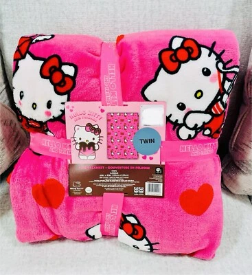 Cobertor duplo Hello Kitty Dia dos Namorados ROSA QUENTE Cupido Corações Vermelhos 60 X 90 - Imagem 1 de 2