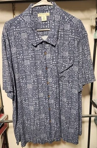 VTG Island Passport Men's Size 3XL BLue and Gray tribal pattern Hawaiian Shirt - Picture 1 of 7