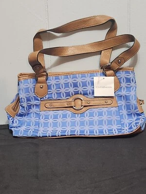 Croft & Barrow Tela Azul Claro con Marrón Tostado Bolso de Mano Cartera con Bolsillos Foto 1 de 4