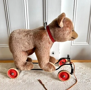 Cute Vintage Steiff Bear on Wheels Blonde Mohair 1940s - Picture 1 of 14