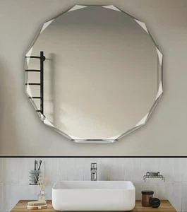 Single Beveled Edge Circle Mirror Frameless Wall Mount Bathroom Vanity Mirror... - Picture 1 of 6