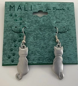 Pendientes de gato MALI vintage perforados de peltre firmados - Imagen 1 de 3