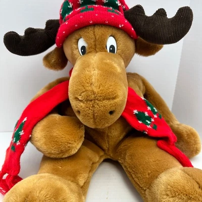 Vintage 1986 Commonwealth Moostletoe Moose Plush Stuffed Animal Scarf Hat Perfec - Image 1 of 4
