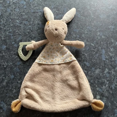 TOPOMINI / ERNSTINGS Schmusetuch HASE beige braun mit Beißring und Blümchen - Bild 1 von 3