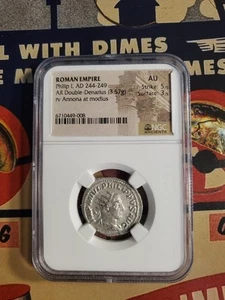 PHILLIP THE 1ST A.D.244 SILVER DENARIUS. N.G.C.HIGH GRADE.A.U. - Picture 1 of 15