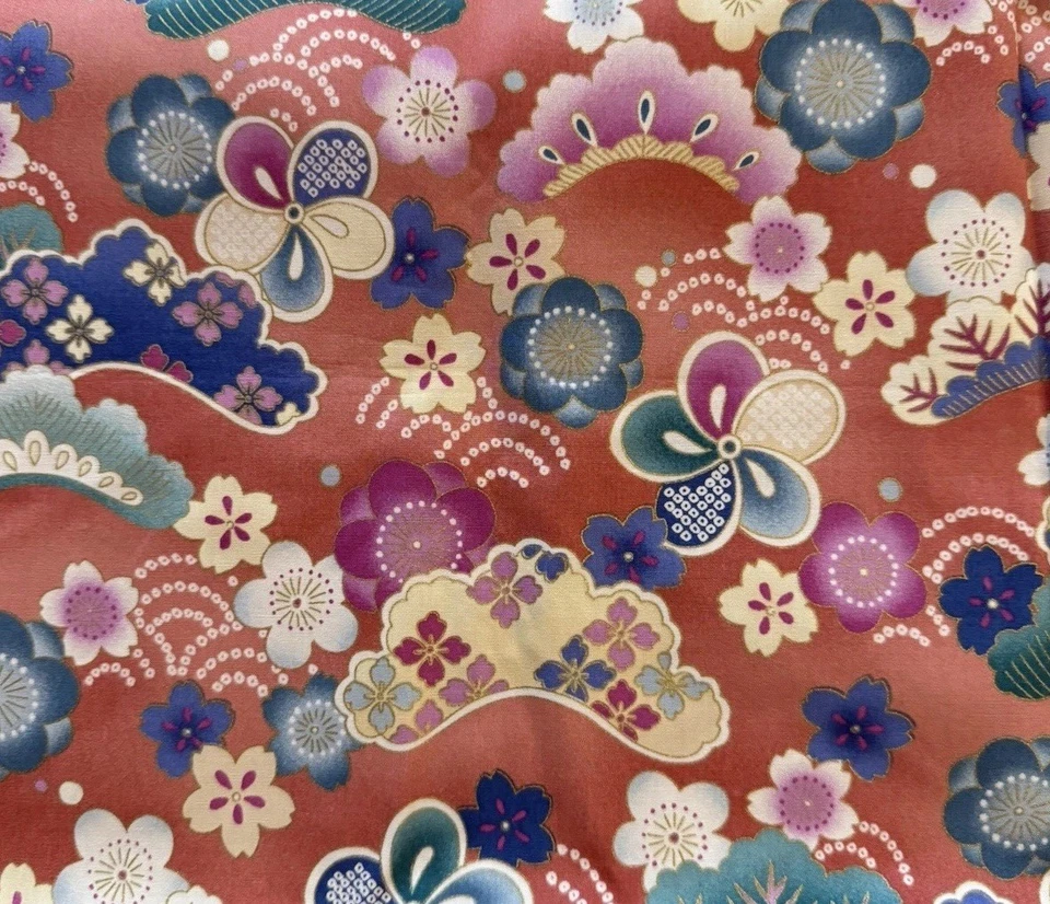Kona Bay Fabrics 2008 NOBU Cotton Floral Pink Blue Purple 36 x 44” - Image 1 of 3