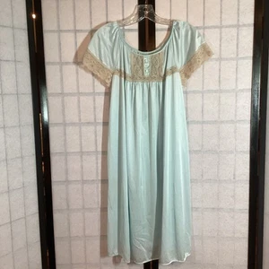 Vintage Nightgown Baby Blue Sz Sm Lace Flutter Sleeve Empire Waist Slip Dress - Picture 1 of 7