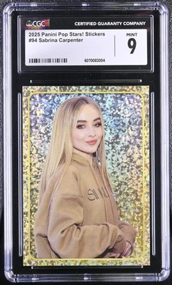Sabrina Carpenter 2025 Panini Pop Stars! Stickers #94 Gold Foil RC CGC 9 Mint - Image 1 of 4