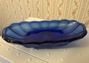 Vtg Anchor Hocking Cobalt Blue Glass Dish Banana Split Relish Trinket Tray - Picture 1 of 8