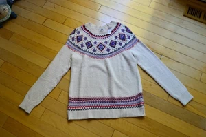 Old Navy Sweater Womens Size L Cream Fair Isle Crewneck Knit Pullover NWT - Picture 1 of 10