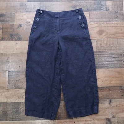LOFT Ann Taylor 4 小号深蓝色 100% 亚麻短裤阔腿裤 — 第 1/4 张图片