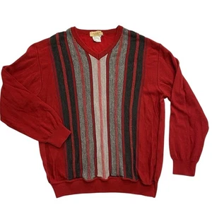 Montechiaro XXL (fits smaller) Red Striped V Neck Knit Sweater Pullover - Picture 1 of 6