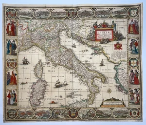 ITALIA 1652 NICOLAES VISSCHER MAPA GRANDE INUSUAL ANTIGUO CARTA-A-FIGURAS - Imagen 1 de 24
