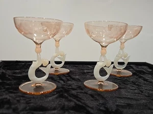 30s Rare 4 Bimini Art Deco Fritz Lampl NUDE Stem Mermaid Cordial Glasses Austria - Picture 1 of 9