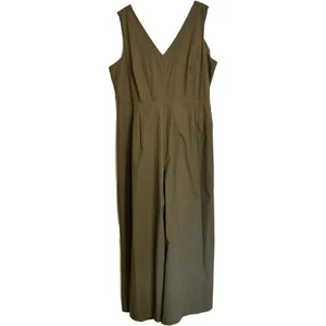 J. Crew Sleeveless Size16 V-Neck Olive Green Wide Leg Tie Back Jumpsuit Romper - Picture 1 of 15