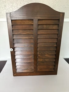VTG Wood & Metal Shuttered Wall Medicine Storage Cabinet w/Frosted Glass Shelves - Picture 1 of 10
