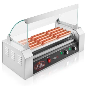 Commercial Electric 12 Hot Dog 5 Roller Grill Cooker Machine with Cover - Picture 1 of 7