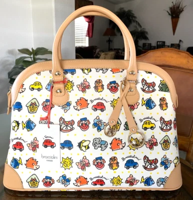 Bolso de Mano Braccialini i Temini Blanco Multicolor Divertido Estampado XL Cartera Nuevo con Etiquetas ¡Agotado! Foto 1 de 4