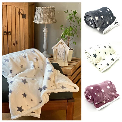 XL Soft Touch Kuscheldecke Sterne Sherpa Plüsch 200x150 Fell Decke Ökotex Typ718 - Bild 1 von 4