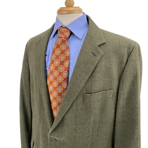 Lands End Green 100% Cotton Flannel Check Blazer Sport Coat Jacket Mens 44R - Picture 1 of 16