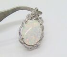3Ct Oval Cut Fire Opal Vintage Pendant Necklace 14K White Gold Finish Free Chain