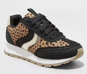 Girls' Ellison Leopard Print Lace-Up Sneakers Brown - Cat & Jack - SIZE 4 - Picture 1 of 3