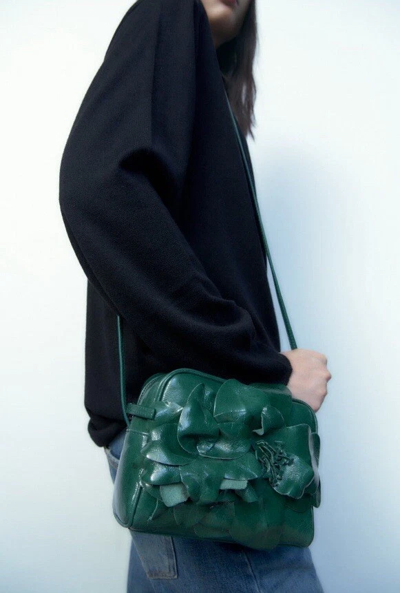 Zara Floral Green Leather Crossbody Bag, BNWT, RRP £119 - Image 1 of 1