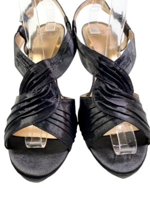 Mootsies Tootsies Moblyth Negro Satinado Eslinga Tacón Trasero Peep-toe Bomba Talla 9 M Foto 1 de 4