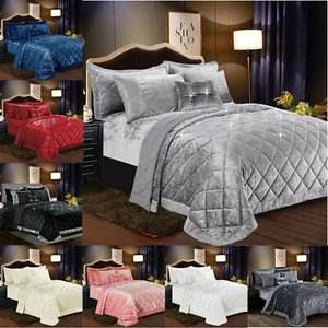 3 Piece Velvet Quilted Bedspread Throw Luxury Bedding Set Double King Super King - Picture 1 of 14