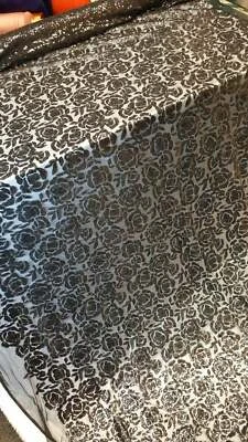 Black sequin lace fabric 1 way stretch mesh Roses sequin fabric sold by the yard - Image 1 of 4