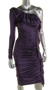 Catherine Malandrino ~ Purple Silk Jersey Ruffle Sheath Party Dress 4 NEW $395 - Picture 1 of 2