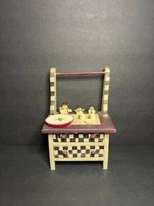 VTG Mills River Mini Checkered Cabinet w/ Christmas Snowman Jars, Plates & Cups - Picture 1 of 13