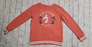 SO GIRLS L 10 12 CORAL FLORAL PATCH SHAG UNICORN DISTRESSED TUNIC SWEATSHIRT - Picture 1 of 11