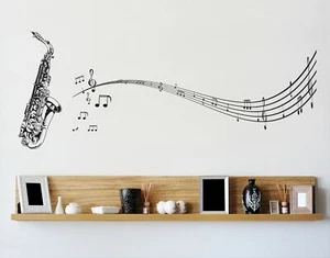 Saxophone Wall Decal with Music Notes & Sax by Stickerbrand #326 - Picture 1 of 9