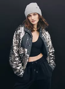 Free People Movement Hit The Slopes Sequin Jacket, Silver, X-Small, MSRP $298 - Picture 1 of 16