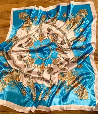 Tassel Rope Pattern silk Scarf baby pink /turquoise SQUAR SILK SCARF 35/35 - Image 1 of 4