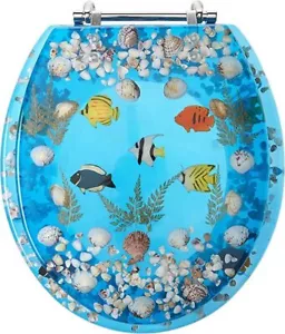 Transparent Fish Aquarium Round Standard Size Toilet Seat with Cover Acrylic Sea - Picture 1 of 44