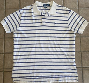 VTG Polo Ralph Lauren White w/ Blue & Black Pin Stripes XL Golf Shirt Style Nice - Picture 1 of 7