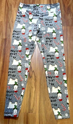 Christmas FA LA LA LA LLAMA Velour LEGGINGS No Boundaries Gray Sz L - 11/13 - Image 1 of 4