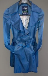 Green with Envy Swing Trench Coat Blue Womens M Double Breasted Fit and Flare - Picture 1 of 8