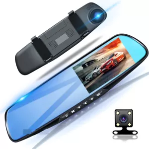 4.3" 1080P Car Mirror Dash Cam Dual Lens DVR Camera Front & Rear Video Recorder - Picture 1 of 12